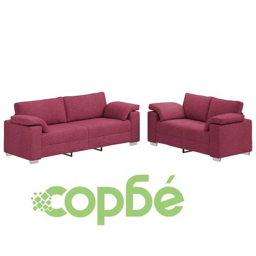 2-Членен Диван Комплект с Възглавници - Вино Червен Полиестерен Тъкан, 160 x 77 x 82 см ➤ топ цена ➤ sorbe.bg