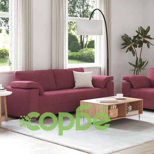 2-Членен Диван Комплект с Възглавници - Вино Червен Полиестерен Тъкан, 160 x 77 x 82 см ➤ топ цена ➤ sorbe.bg