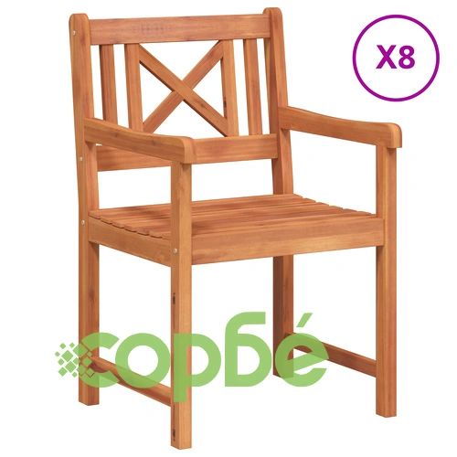 Комплект от 8 градински стола 56x55.5x90 см от масивно акациево дърво ➤ топ цена ➤ sorbe.bg