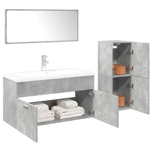 Комплект мебели за баня от 4 части от инженерно дърво в бетонно сив цвят