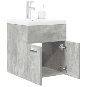 Шкаф за мивка за баня с вградена керамична мивка и смесител, Бетон сив, 41x38,5x46 см