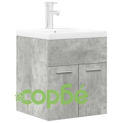Шкаф за мивка за баня с вградена керамична мивка и смесител, Бетон сив, 41x38,5x46 см ➤ топ цена ➤ sorbe.bg