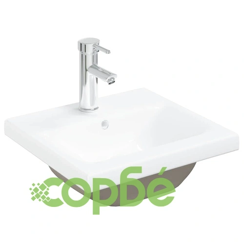 Шкаф за мивка за баня с вградена керамична мивка и смесител, Бетон сив, 41x38,5x46 см ➤ топ цена ➤ sorbe.bg