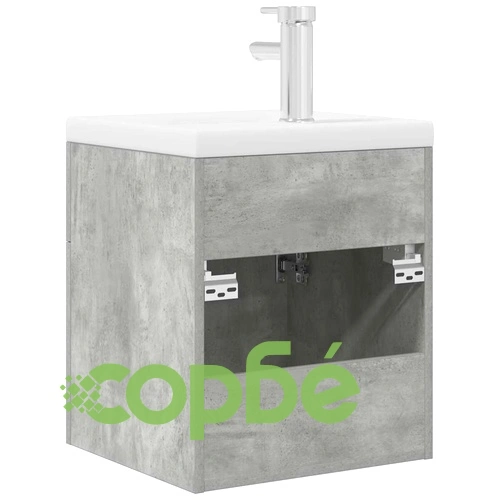 Шкаф за мивка за баня с вградена керамична мивка и смесител, Бетон сив, 41x38,5x46 см ➤ топ цена ➤ sorbe.bg