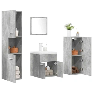 Комплект мебели за баня от 5 части в бетонно сив цвят от инженерно дърво