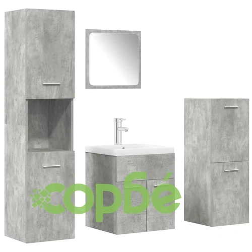 Комплект мебели за баня от 5 части в бетонно сив цвят от инженерно дърво ➤ топ цена ➤ sorbe.bg