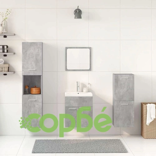 Комплект мебели за баня от 5 части в бетонно сив цвят от инженерно дърво ➤ топ цена ➤ sorbe.bg