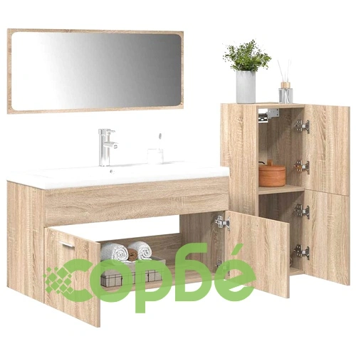 Комплект шкафове за баня от 4 части - дъб сонома от инженерно дърво ➤ топ цена ➤ sorbe.bg