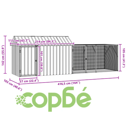 Волиера за птици от стомана с прахово покритие, антрацит, 112x421x141 см ➤ топ цена ➤ sorbe.bg