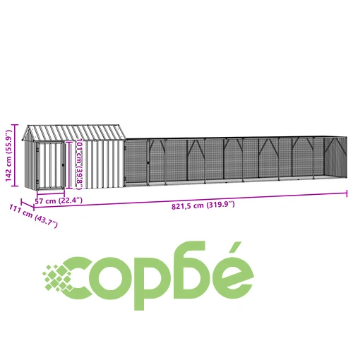 Клетка за птици с удължение, Антрацит, 112x817x141 см, Стоманена конструкция ➤ топ цена ➤ sorbe.bg