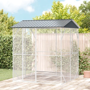 Просторна клетка за птици от стомана, антрацитен цвят, 210x227x247 см, за външен и вътрешен монтаж