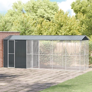 Просторна Клетка за Птици с Разширение от Стомана - Антрацит 210x640x247 см