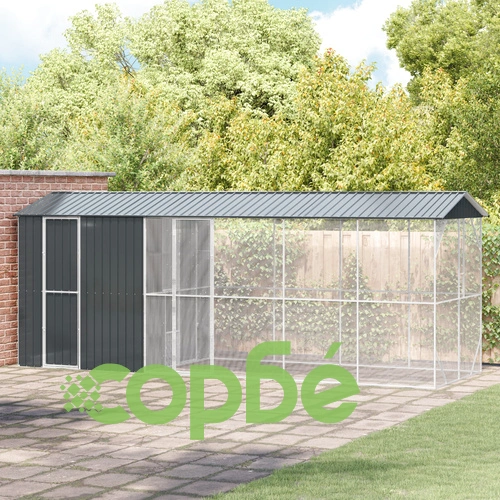 Просторна Клетка за Птици с Разширение от Стомана - Антрацит 210x640x247 см ➤ топ цена ➤ sorbe.bg