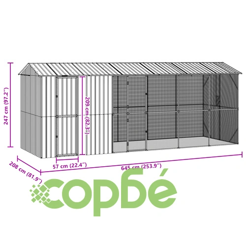 Просторна Клетка за Птици с Разширение от Стомана - Антрацит 210x640x247 см ➤ топ цена ➤ sorbe.bg
