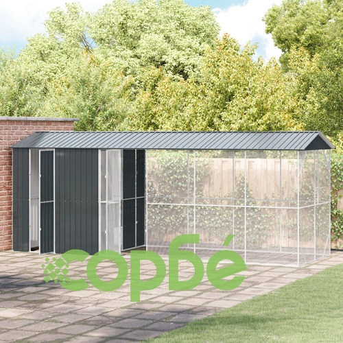 Просторна Клетка за Птици с Разширение от Стомана - Антрацит 210x640x247 см ➤ топ цена ➤ sorbe.bg