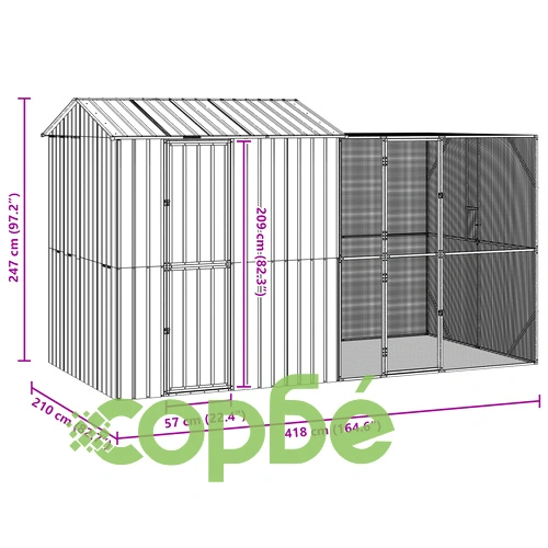 Клетка за птици от стомана с разширение, Антрацит, 210x421x247 см ➤ топ цена ➤ sorbe.bg
