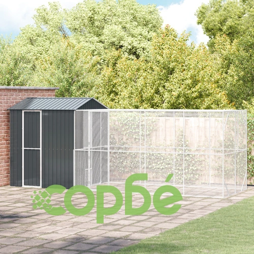 Стоманена клетка за птици с удължение Антрацит 210x619x247 см за градина ➤ топ цена ➤ sorbe.bg