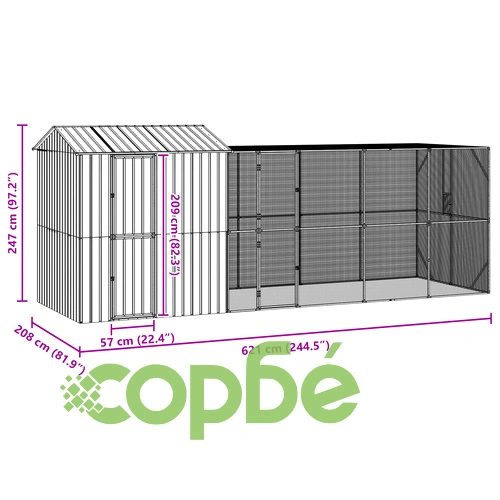 Стоманена клетка за птици с удължение Антрацит 210x619x247 см за градина ➤ топ цена ➤ sorbe.bg