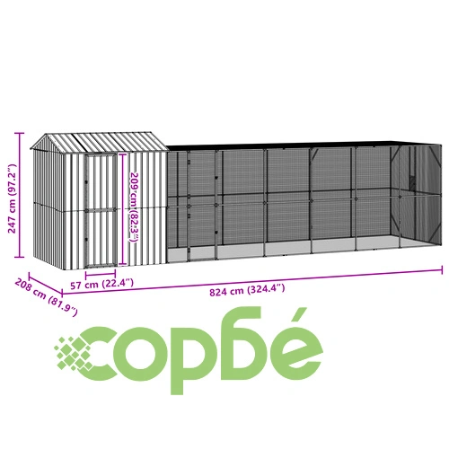 Клетка за птици от стомана с разширение, Антрацит, 210x817x247 см ➤ топ цена ➤ sorbe.bg