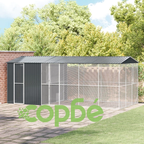 Просторна клетка за птици с разширение, антрацит, 310x640x247 см, стоманена конструкция ➤ топ цена ➤ sorbe.bg