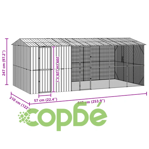 Просторна клетка за птици с разширение, антрацит, 310x640x247 см, стоманена конструкция ➤ топ цена ➤ sorbe.bg