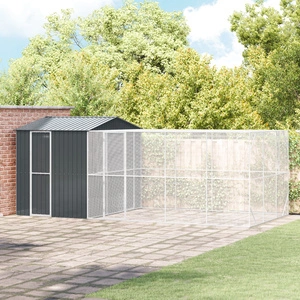 Просторна Клетка за Птици с Разширение, Антрацит, 310x619x247 см, Стоманена Конструкция