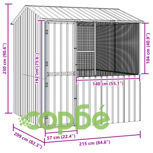 Клетка за птици от поцинкована стомана - Антрацит, 215x78x200 см, за външна употреба ➤ топ цена ➤ sorbe.bg
