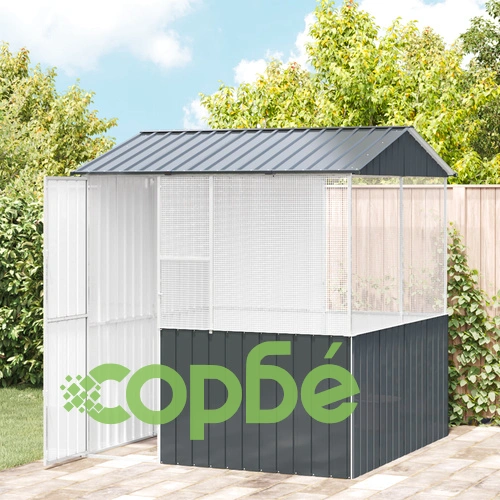 Клетка за птици от поцинкована стомана - Антрацит, 215x78x200 см, за външна употреба ➤ топ цена ➤ sorbe.bg