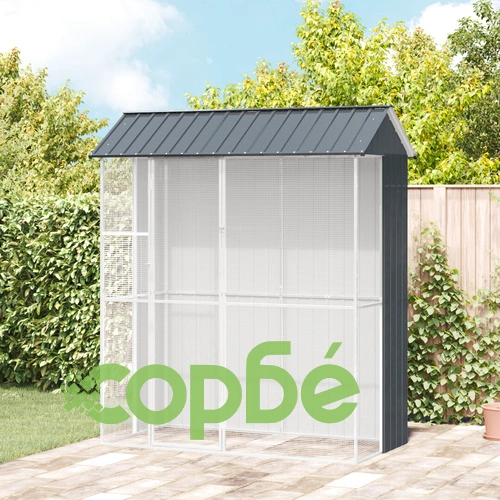 Просторна Клетка за Птици от Стомана, Антрацит 215x110x247 см, Правоъгълна ➤ топ цена ➤ sorbe.bg