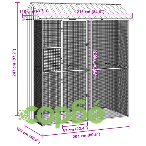 Просторна Клетка за Птици от Стомана, Антрацит 215x110x247 см, Правоъгълна ➤ топ цена ➤ sorbe.bg