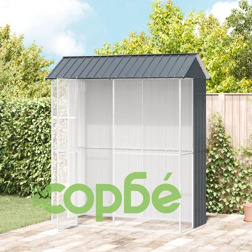 Просторна Клетка за Птици от Стомана, Антрацит 215x110x247 см, Правоъгълна ➤ топ цена ➤ sorbe.bg