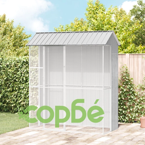 Клетка за птици от стомана, сива, 215x110x247 см, за вътрешна и външна употреба ➤ топ цена ➤ sorbe.bg