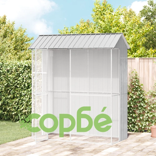 Клетка за птици от стомана, сива, 215x110x247 см, за вътрешна и външна употреба ➤ топ цена ➤ sorbe.bg