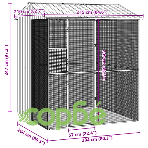 Просторна Клетка за Птици от Стомана с Антрацитно Покритие 215x210x247 см за Градина ➤ топ цена ➤ sorbe.bg