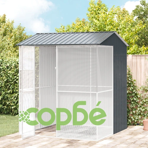 Просторна Клетка за Птици от Стомана с Антрацитно Покритие 215x210x247 см за Градина ➤ топ цена ➤ sorbe.bg