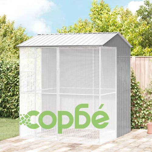 Просторна Клетка за Птици от Стомана, Сива, 215x210x247 см, за Външна Употреба ➤ топ цена ➤ sorbe.bg