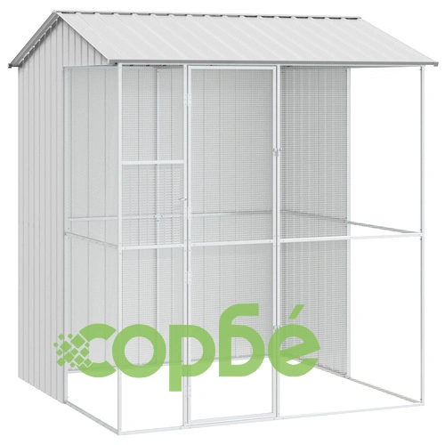 Просторна Клетка за Птици от Стомана, Сива, 215x210x247 см, за Външна Употреба ➤ топ цена ➤ sorbe.bg