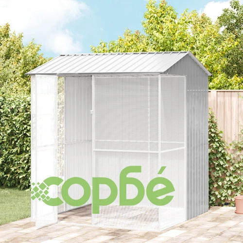 Просторна Клетка за Птици от Стомана, Сива, 215x210x247 см, за Външна Употреба ➤ топ цена ➤ sorbe.bg