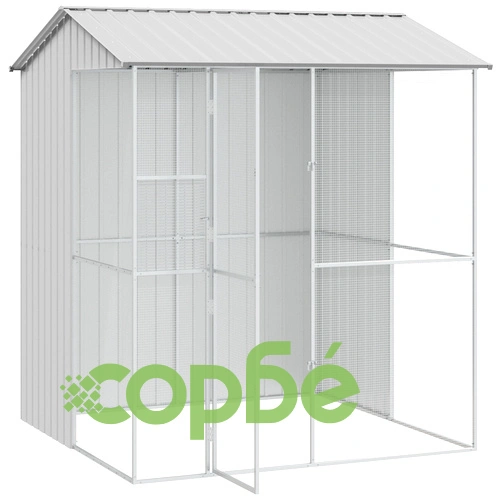 Просторна Клетка за Птици от Стомана, Сива, 215x210x247 см, за Външна Употреба ➤ топ цена ➤ sorbe.bg