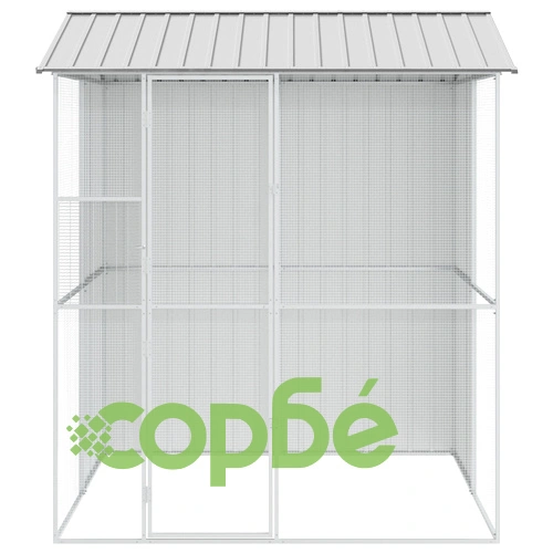 Просторна Клетка за Птици от Стомана, Сива, 215x210x247 см, за Външна Употреба ➤ топ цена ➤ sorbe.bg