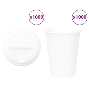 Хартиени Чаши за Кафе с Капачки 1000 бр. - 12oz (300ml) Висококачествени Бели