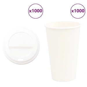 Хартиени чаши за кафе с капачки 1000 бр. - 16oz/400ml, висококачествени, устойчиви на изтичане