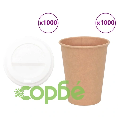 Хартиени чаши за кафе с капачки 1000 бр. - 12oz (300ml) Кафяви ➤ топ цена ➤ sorbe.bg
