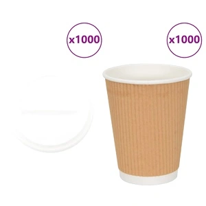 Хартиени чаши за кафе с капачки 1000 бр. 12oz 300ml, кафяви
