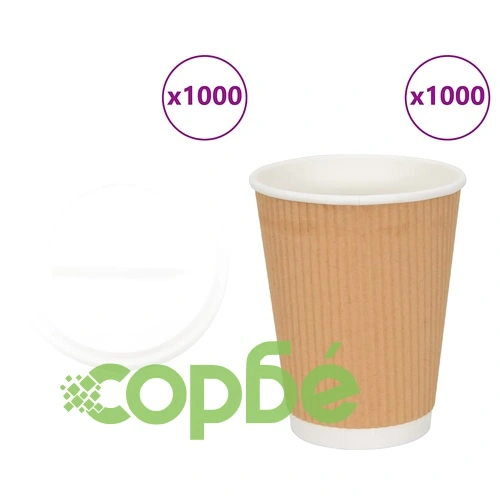 Хартиени чаши за кафе с капачки 1000 бр. 12oz 300ml, кафяви ➤ топ цена ➤ sorbe.bg