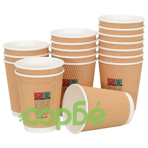 Хартиени чаши за кафе с капачки 1000 бр. 12oz 300ml, кафяви ➤ топ цена ➤ sorbe.bg