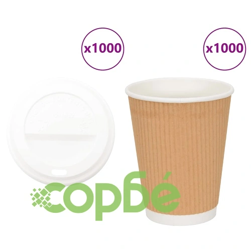 Хартиени чаши за кафе с капачки 1000 бр., 16oz/400ml, кафяви ➤ топ цена ➤ sorbe.bg