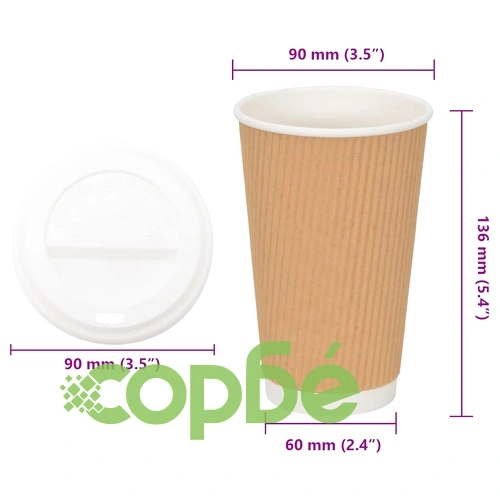 Хартиени чаши за кафе с капачки 1000 бр., 16oz/400ml, кафяви ➤ топ цена ➤ sorbe.bg