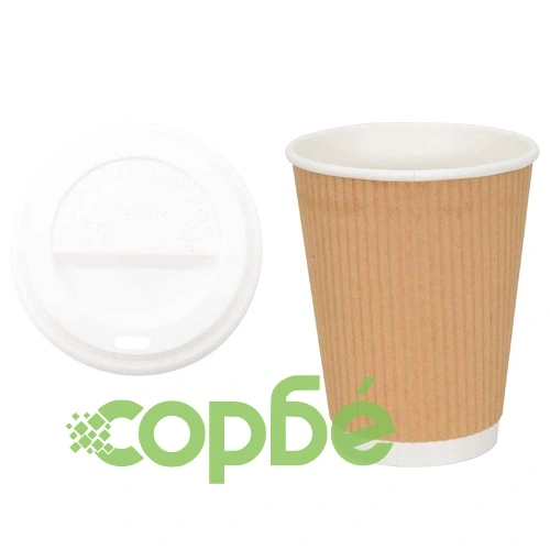 Хартиени чаши за кафе с капачки 1000 бр., 16oz/400ml, кафяви ➤ топ цена ➤ sorbe.bg