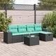 Градински комплект мебели 6 части с възглавници, черен полиратан